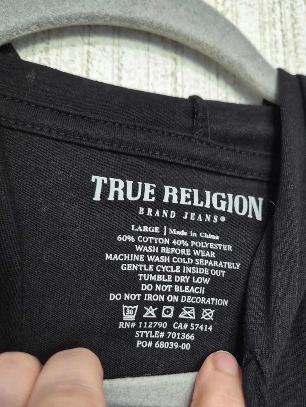 True Religion Buddha Hoodie Tee Jet Black Red Graphic Size L NWT